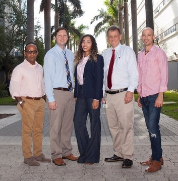 (from left to right) Luis Rodriguez-Menocal, PhD, Jeffery McBride, MD PhD, Ambar Candanedo, MS, Evangelos Badiavas, MD PhD and Wellington Guzman, MS