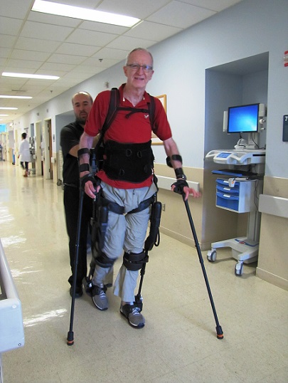 US Marine Corps Veteran William Lehman - walking with the help of the Ekso exoskeleton