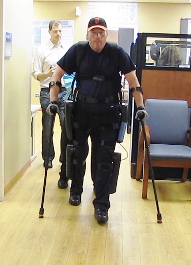 US Air Force Veteran Daniel Grady - walking with the help of the Rewalk exoskeleton